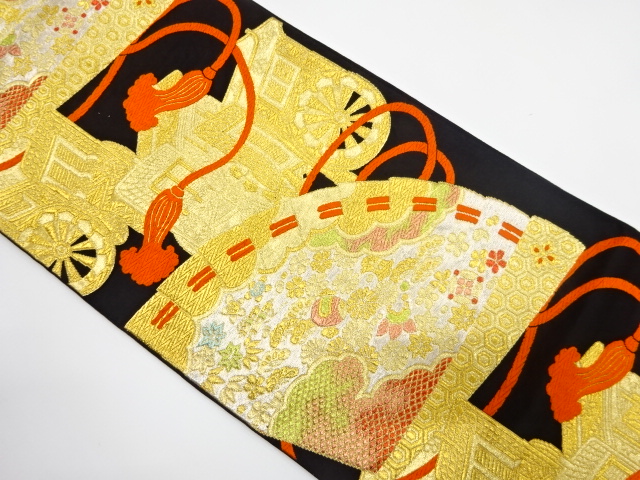 JAPANESE KIMONO / ANTIQUE FUKURO OBI / SILK / WOVEN FOLDING FAN PATTERN